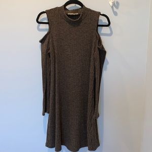 Pink Rose Brown Ribbed Shoulderless Sweater Dress